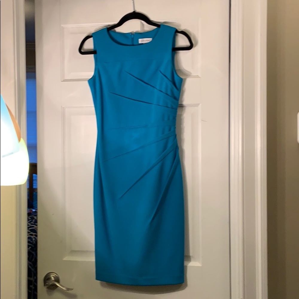 Calvin Klein formal aqua blue dress